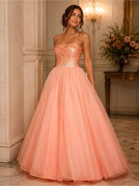Pink and Gold Strapless Gown